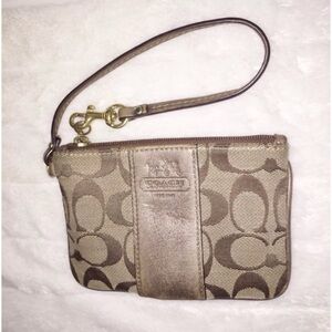 Coach Signature Jacquard & Metallic Leather Wristlet